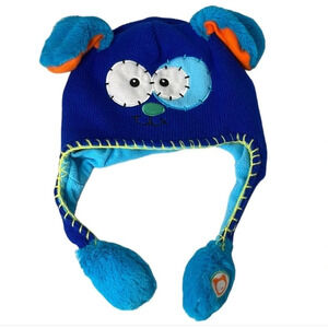 FLIPEEZ Kids Ear Flapper Winter Toque Blue Knit Fleece Lined Reflective Logo